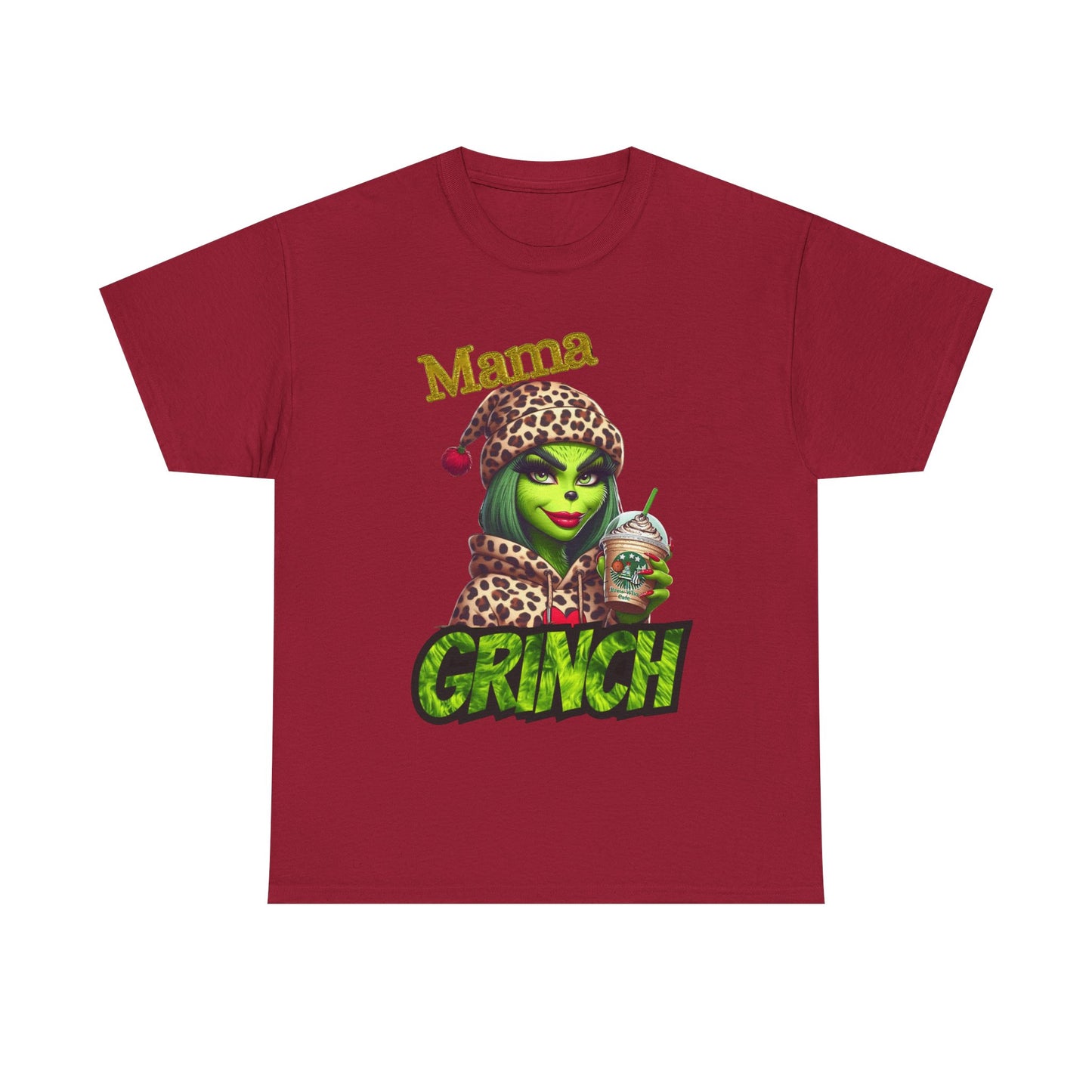 Mama Grinch Unisex Heavy Cotton Tee, Cozy Holiday Shirt, Funny Gift for Moms, Christmas Apparel, Party Tee