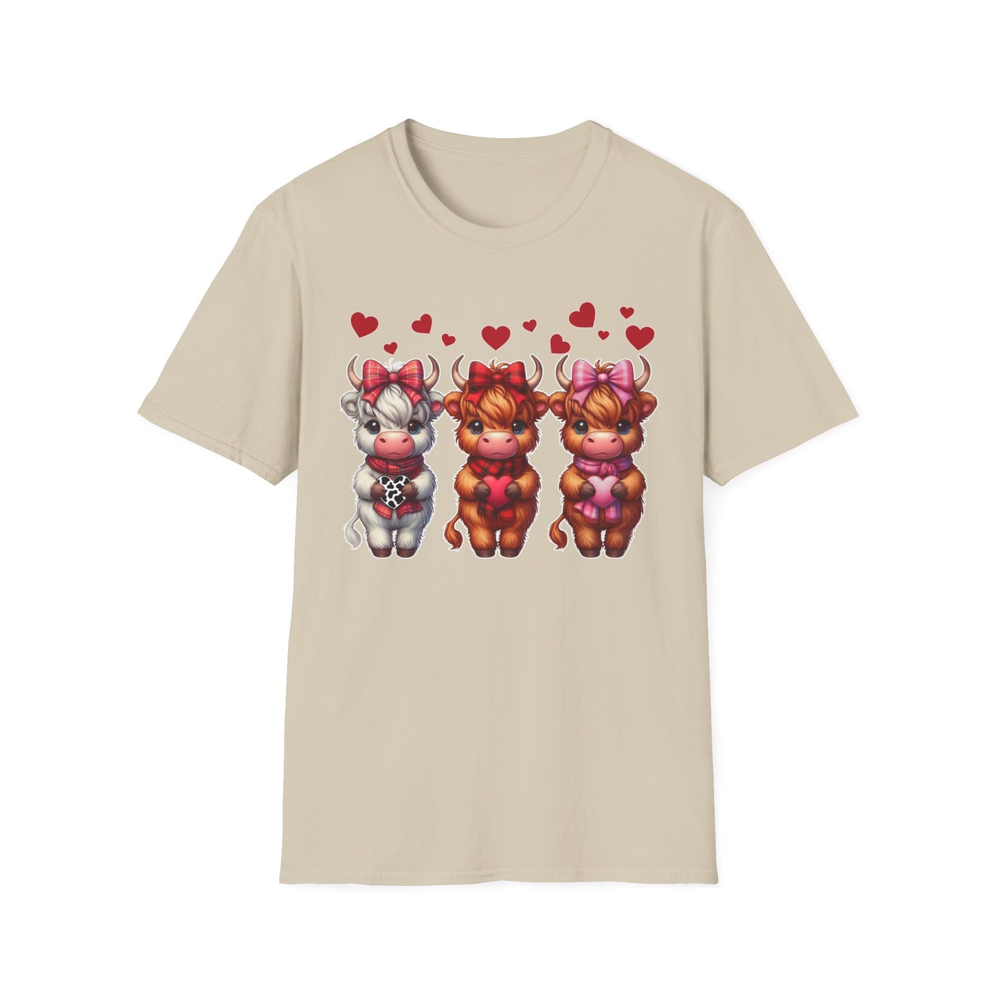 Highland Cow Valentine Shirt, Trendy Cute Farmhouse Valentine Tee, Cows Hearts & Bows, Casual Wear, Unique Gift Idea, Unisex Softstyle Tee