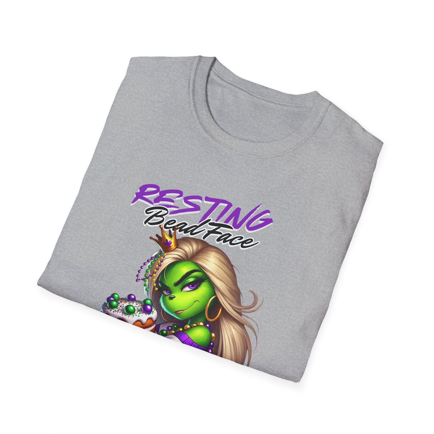 Resting Bead Face Grinch shirt, Mardi Gras Shirt, Grinch Graphic Tee, Fat Tuesday Style, Casual Wear, Unique Gift Idea, Unisex Softstyle Tee