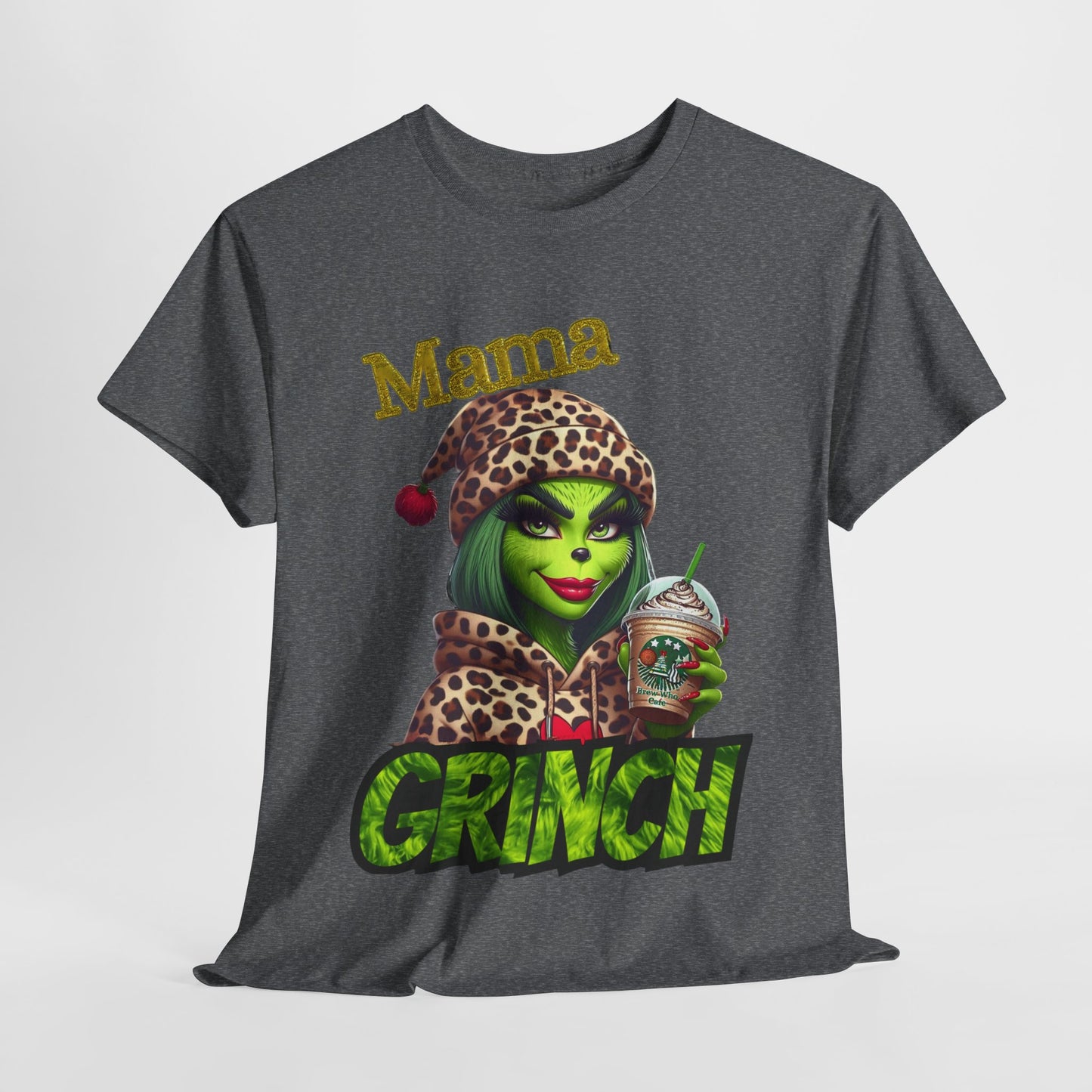 Mama Grinch Unisex Heavy Cotton Tee, Cozy Holiday Shirt, Funny Gift for Moms, Christmas Apparel, Party Tee