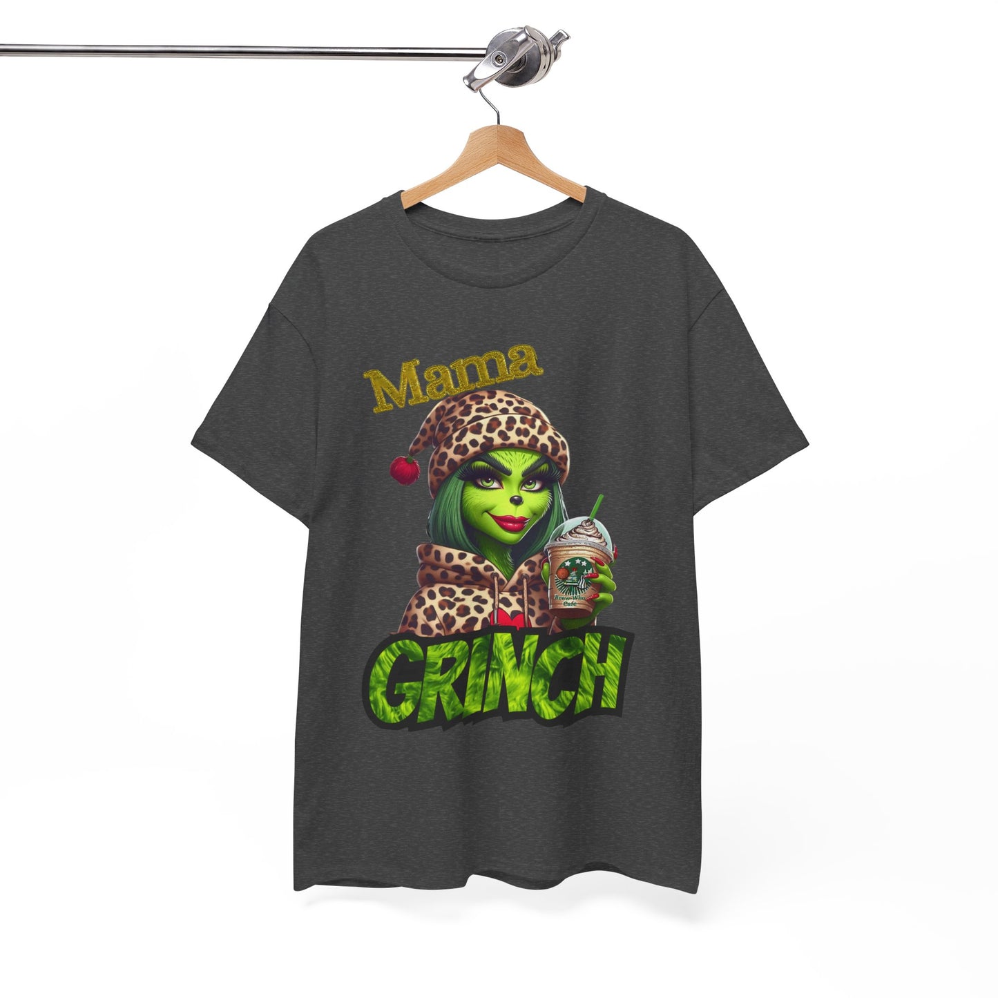 Mama Grinch Unisex Heavy Cotton Tee, Cozy Holiday Shirt, Funny Gift for Moms, Christmas Apparel, Party Tee