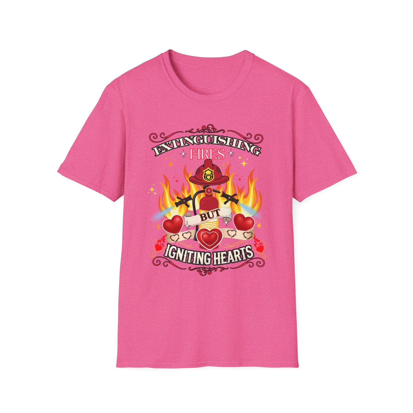 Extinguishing Fires Hearts Unisex T-Shirt, Cute Firefighter Fireman Lover Tee Gift for First Responder Friend, Funny love, Valentine's Day