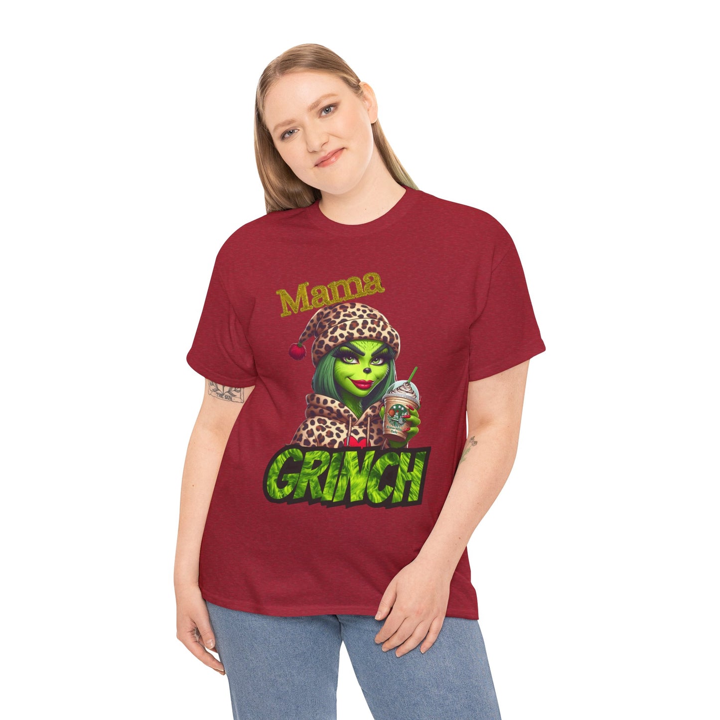 Mama Grinch Unisex Heavy Cotton Tee, Cozy Holiday Shirt, Funny Gift for Moms, Christmas Apparel, Party Tee