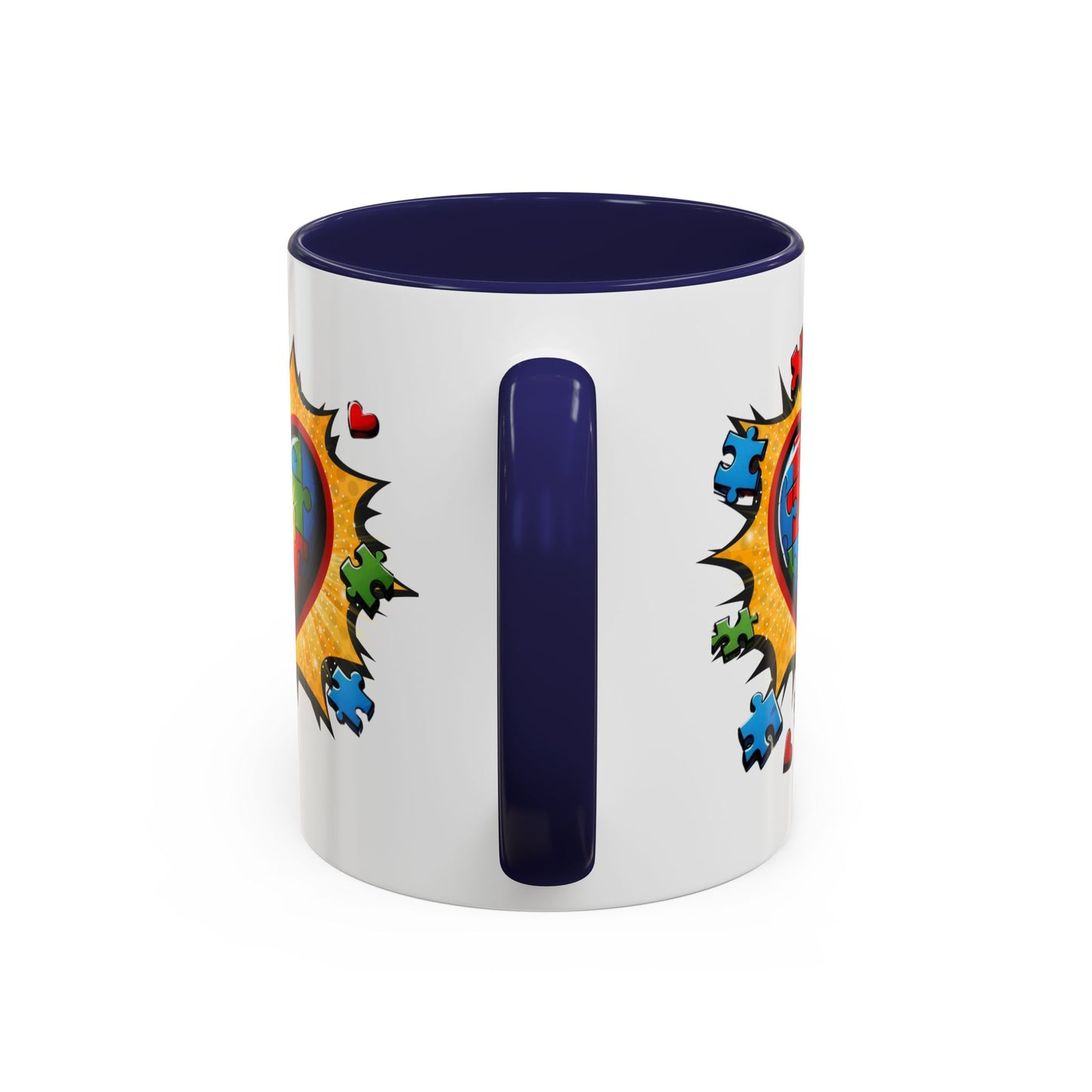 Autism Awareness Mug 11 oz or 15 oz Accent Color Coffee Tea Mug Color Handle Cup, Autism Support Gift, ASD Neurodiversity Inclusion Mug