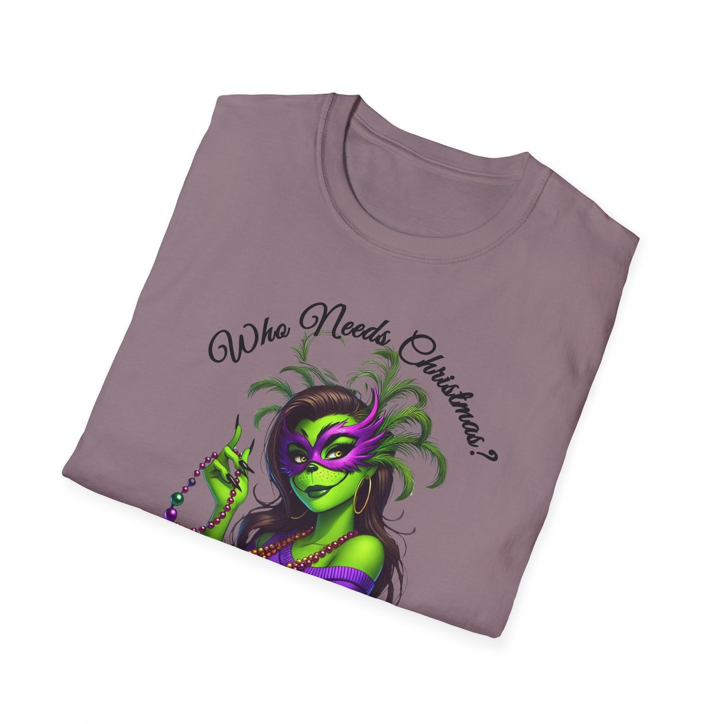 Mardi Gras T-Shirt, Sassy Grinch Graphic Tee, Unisex Softstyle Tee, Carnival Celebration Shirt, Fun Festive Wear, Holiday Gift