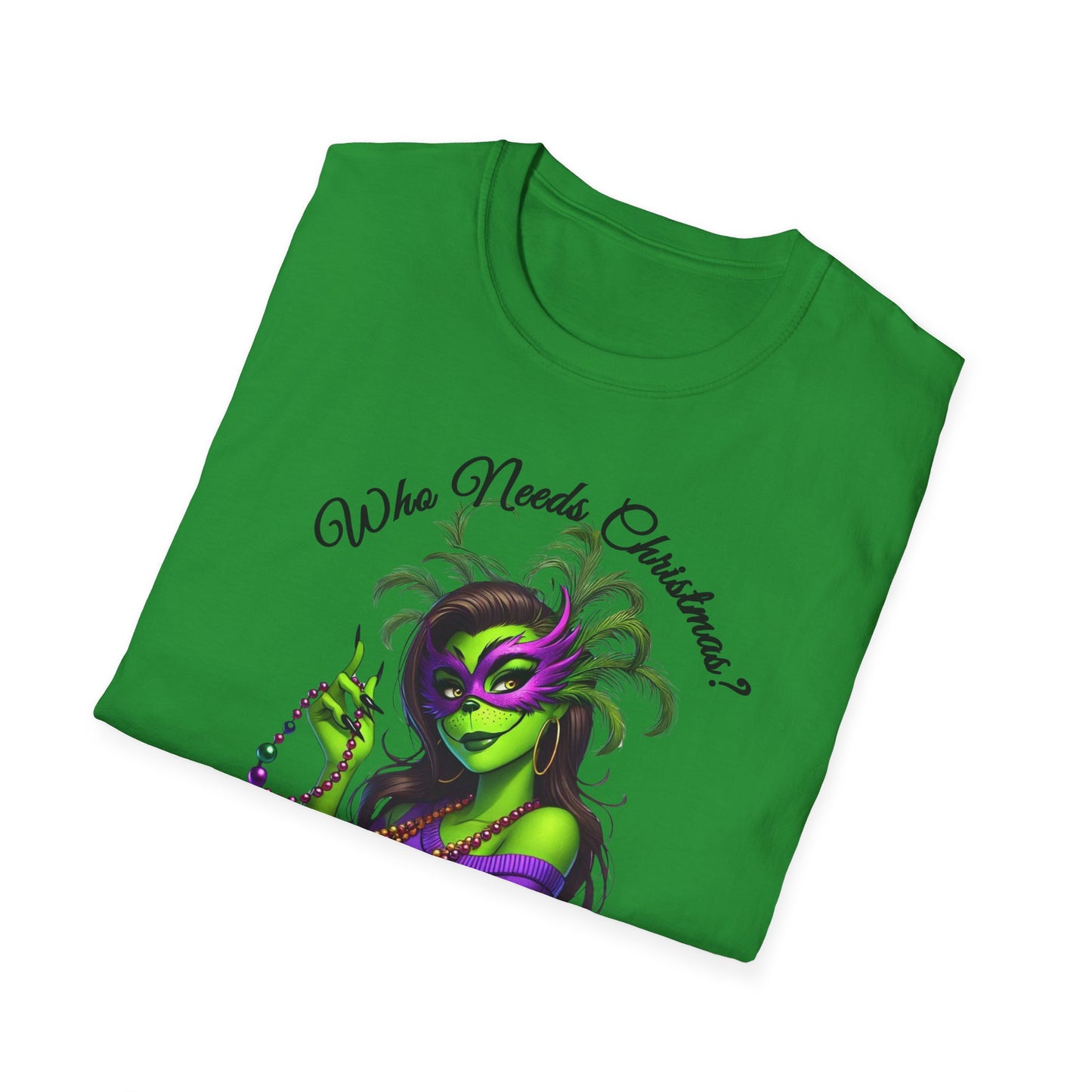 Mardi Gras T-Shirt, Sassy Grinch Graphic Tee, Unisex Softstyle Tee, Carnival Celebration Shirt, Fun Festive Wear, Holiday Gift