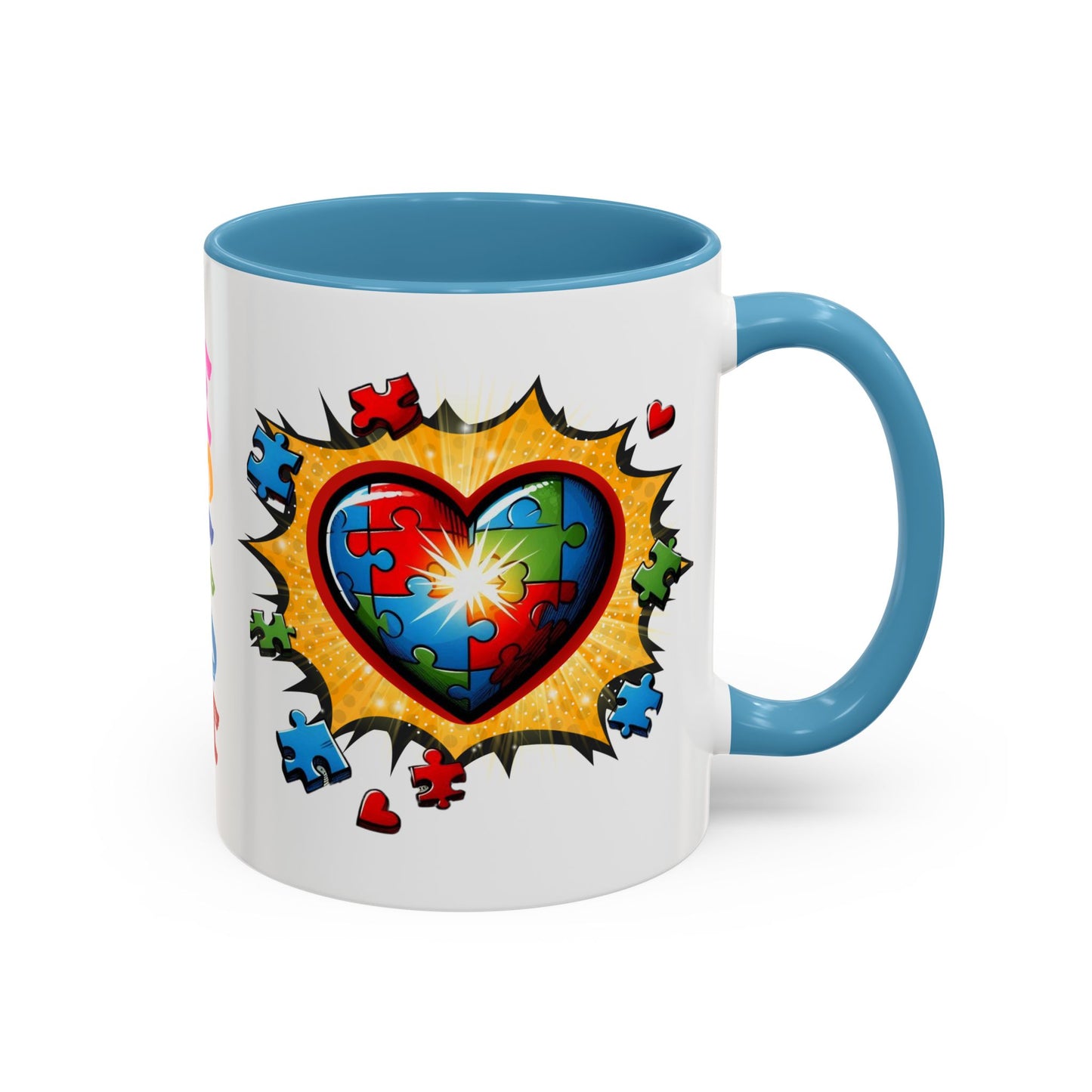 Autism Awareness Mug 11 oz or 15 oz Accent Color Coffee Tea Mug Color Handle Cup, Autism Support Gift, ASD Neurodiversity Inclusion Mug