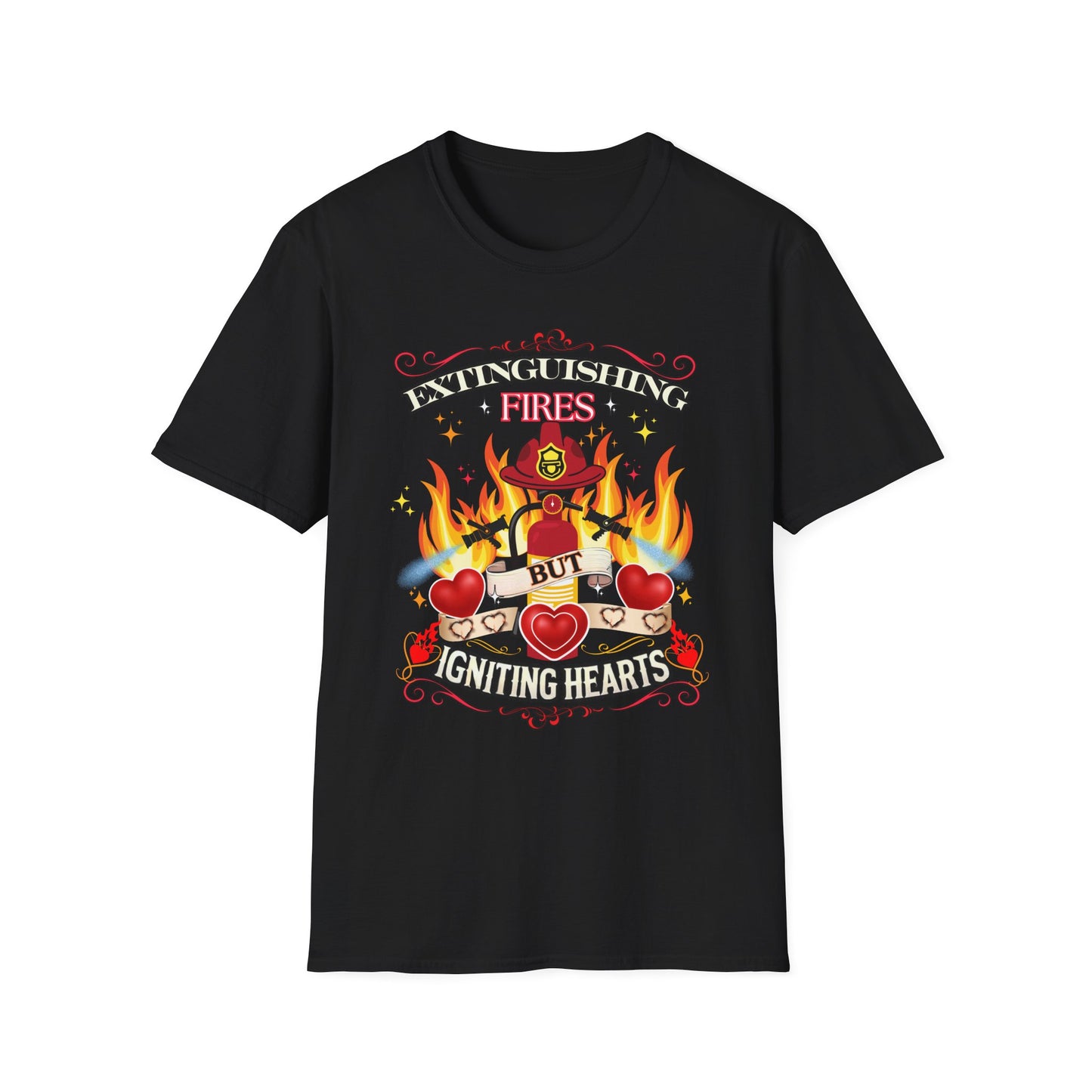 Extinguishing Fires Hearts Unisex T-Shirt, Cute Firefighter Fireman Lover Tee Gift for First Responder Friend, Funny love, Valentine's Day