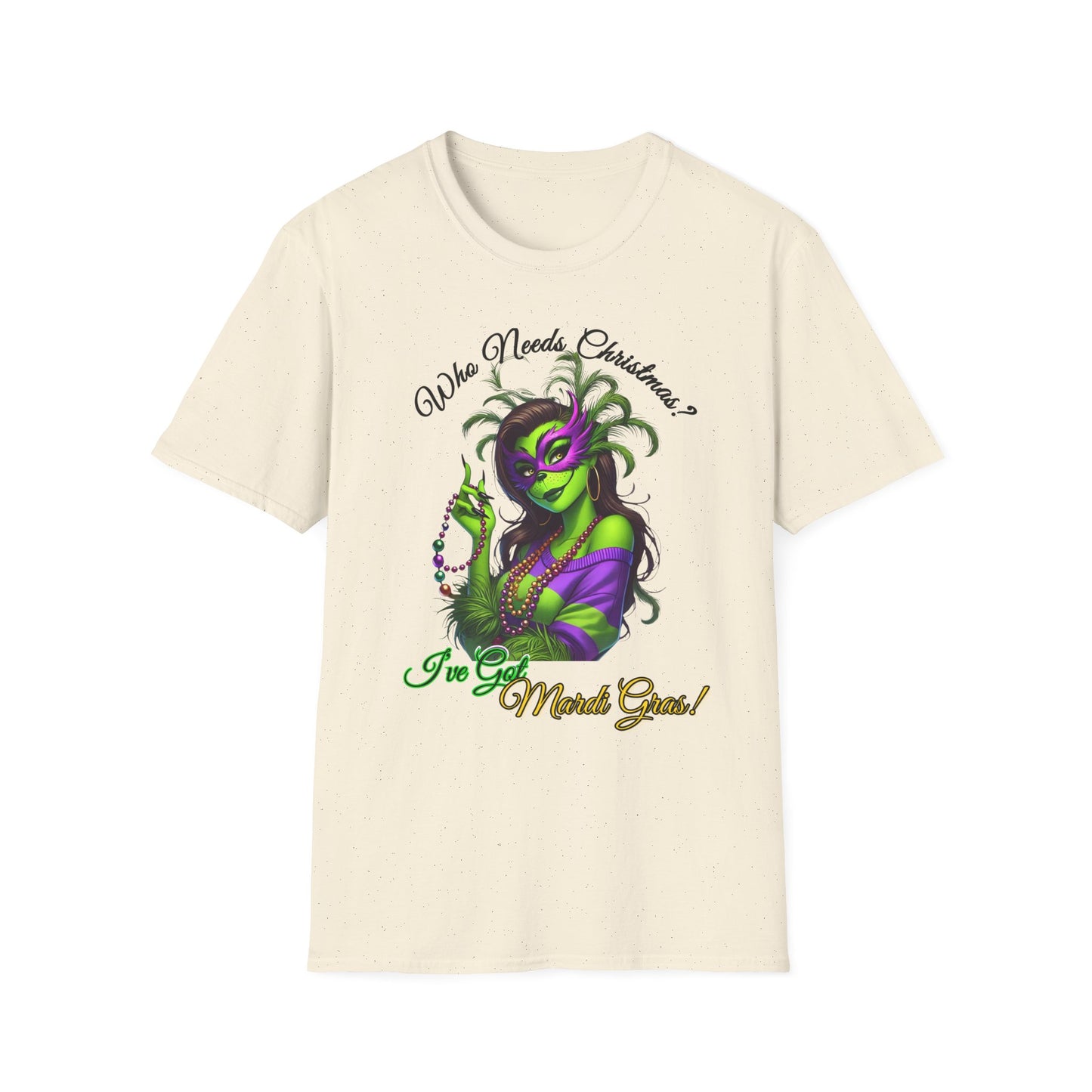 Mardi Gras T-Shirt, Sassy Grinch Graphic Tee, Unisex Softstyle Tee, Carnival Celebration Shirt, Fun Festive Wear, Holiday Gift