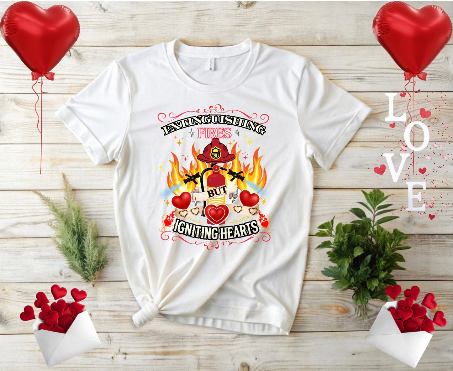 Extinguishing Fires Hearts Unisex T-Shirt, Cute Firefighter Fireman Lover Tee Gift for First Responder Friend, Funny love, Valentine's Day