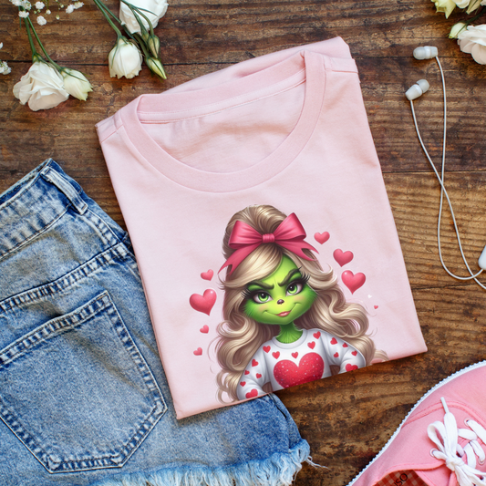 Valentine Grinch shirt, Cute Valentines Day Tee, Grinch Graphic Tee, Trendy Retro Vday, Casual Wear, Unique Gift Idea, Unisex Softstyle Tee