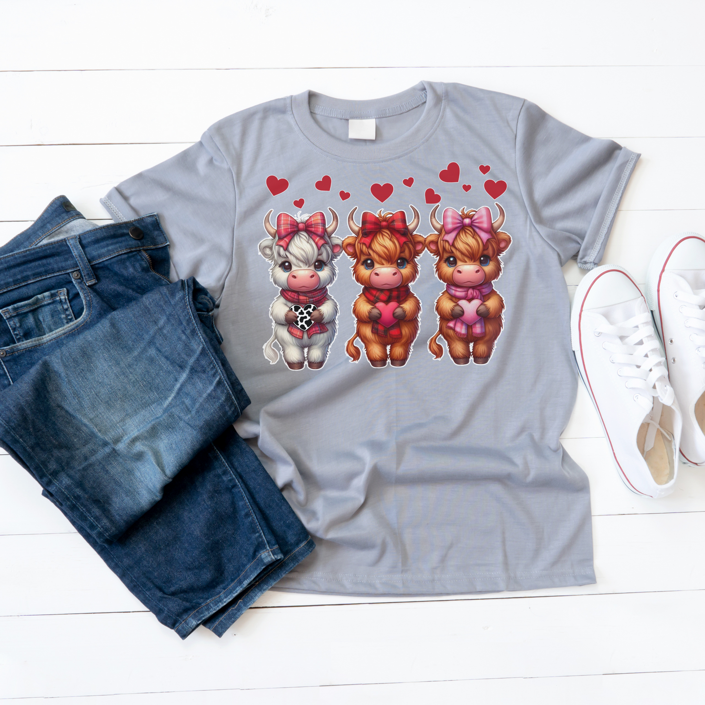 Highland Cow Valentine Shirt, Trendy Cute Farmhouse Valentine Tee, Cows Hearts & Bows, Casual Wear, Unique Gift Idea, Unisex Softstyle Tee