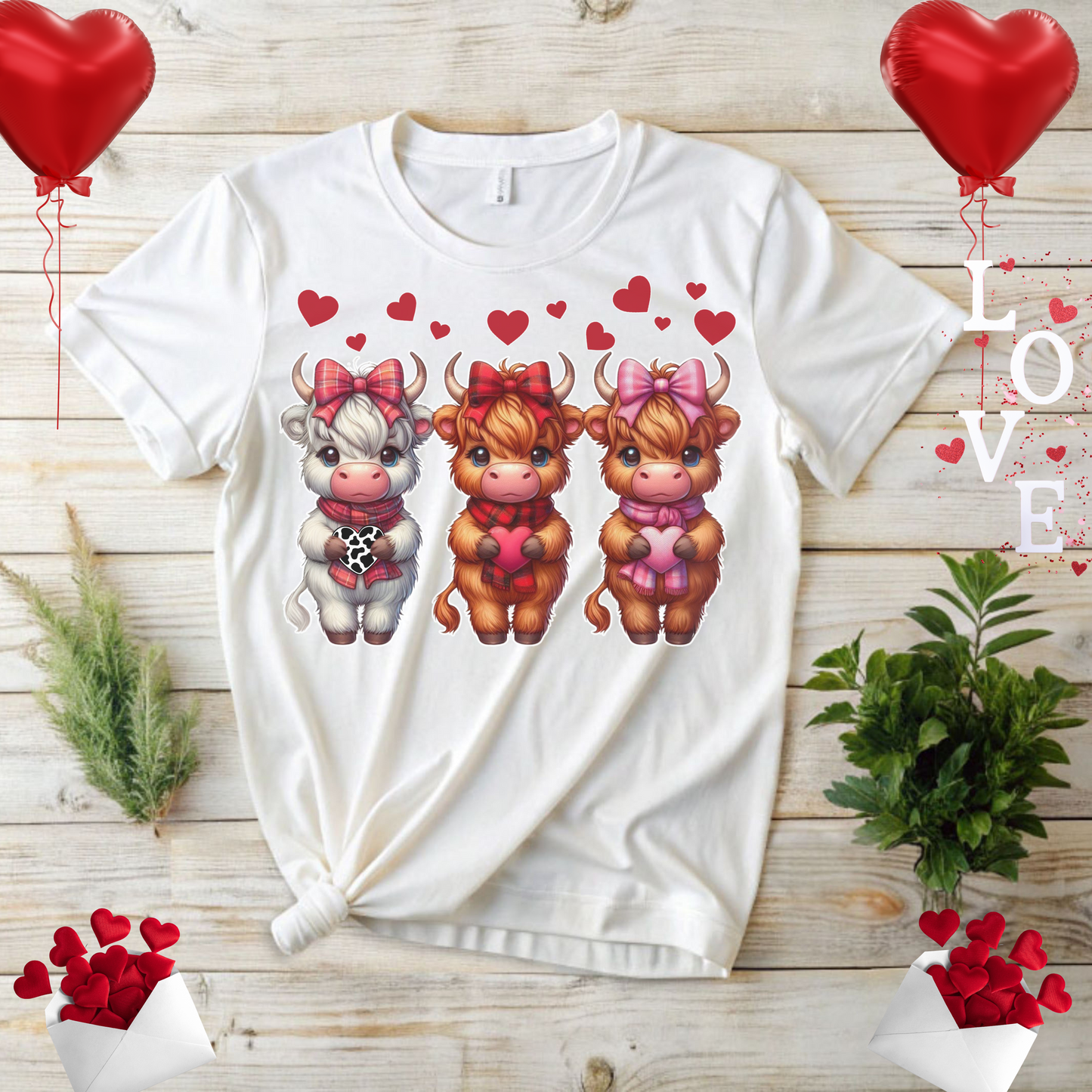 Highland Cow Valentine Shirt, Trendy Cute Farmhouse Valentine Tee, Cows Hearts & Bows, Casual Wear, Unique Gift Idea, Unisex Softstyle Tee