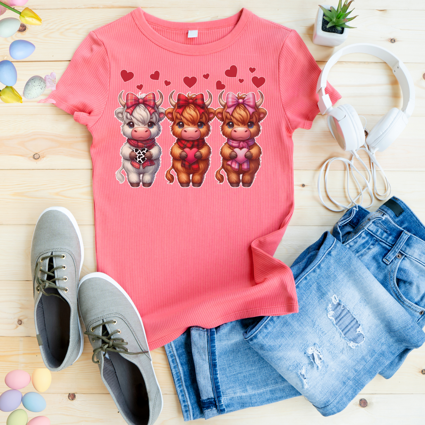 Highland Cow Valentine Shirt, Trendy Cute Farmhouse Valentine Tee, Cows Hearts & Bows, Casual Wear, Unique Gift Idea, Unisex Softstyle Tee