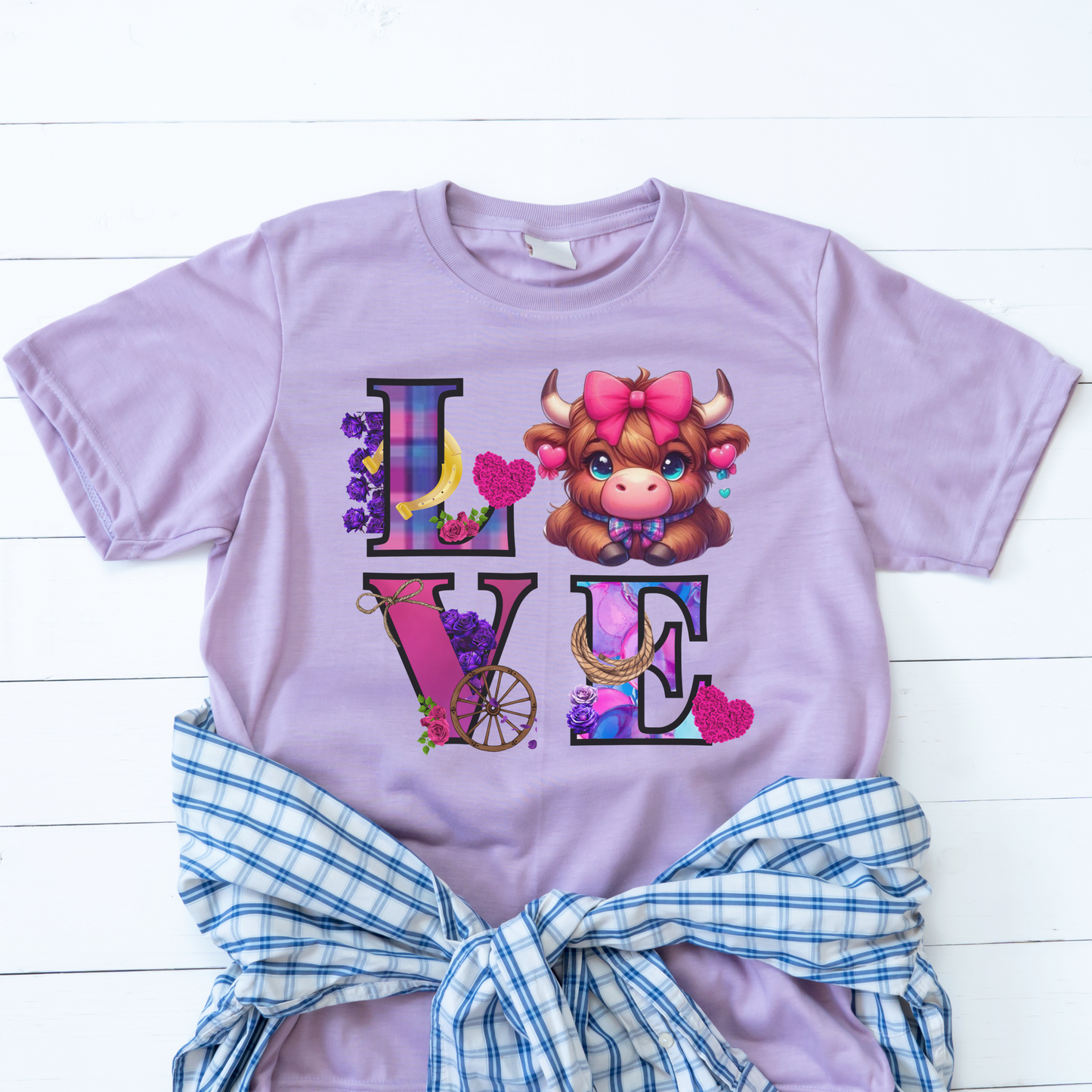 Highland Cow Valentine Shirt, Trendy Cute Farmhouse Valentine Tee, Cows Hearts & Bows, Casual Wear, Unique Gift Idea, Unisex Softstyle Tee