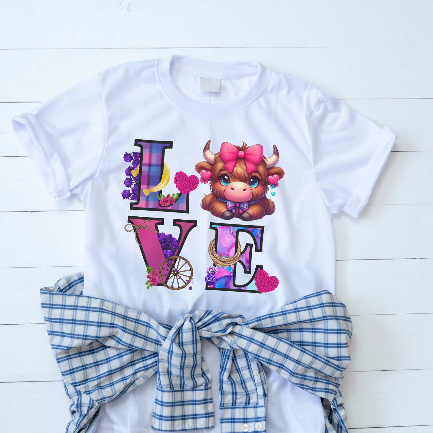 Highland Cow Valentine Shirt, Trendy Cute Farmhouse Valentine Tee, Cows Hearts & Bows, Casual Wear, Unique Gift Idea, Unisex Softstyle Tee