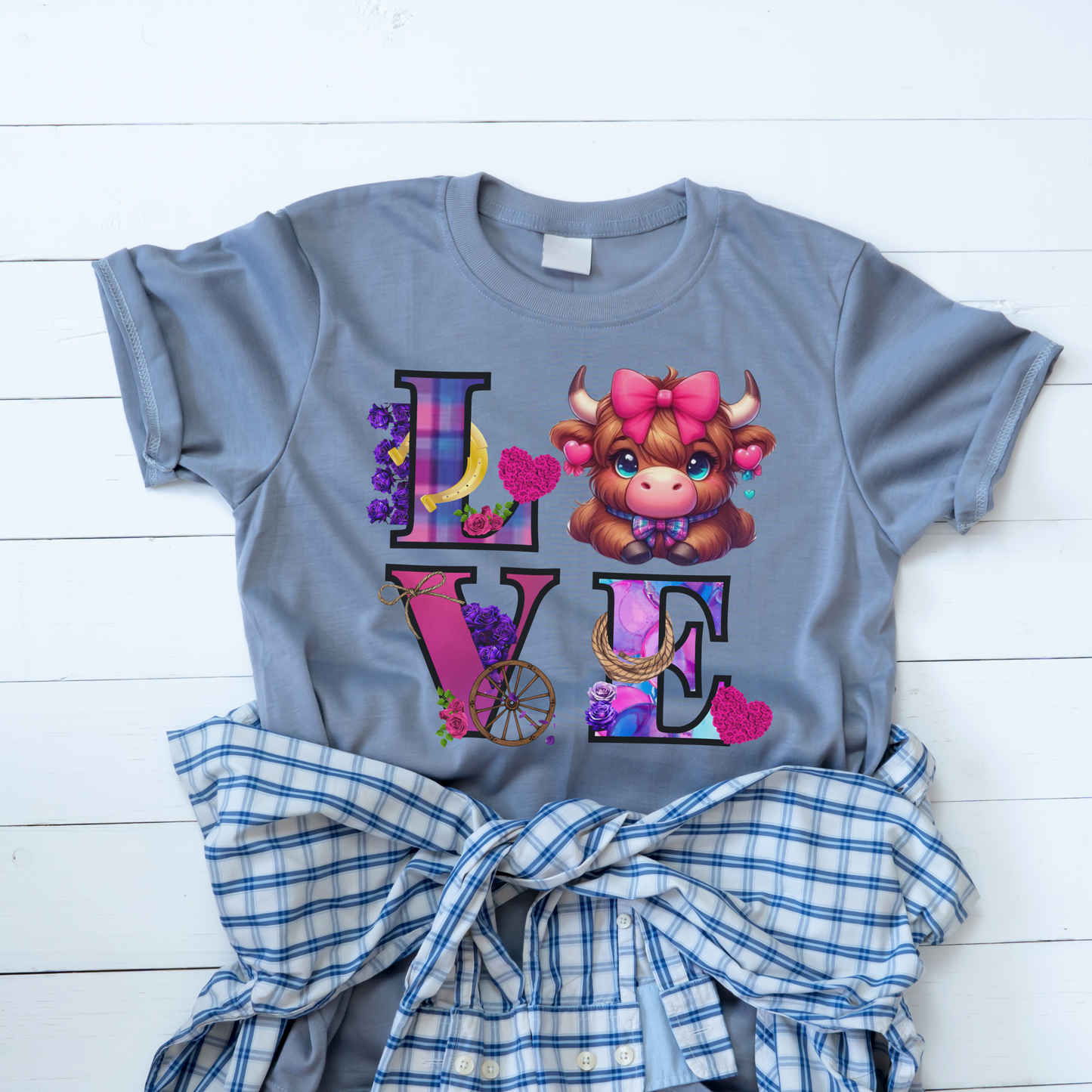 Highland Cow Valentine Shirt, Trendy Cute Farmhouse Valentine Tee, Cows Hearts & Bows, Casual Wear, Unique Gift Idea, Unisex Softstyle Tee