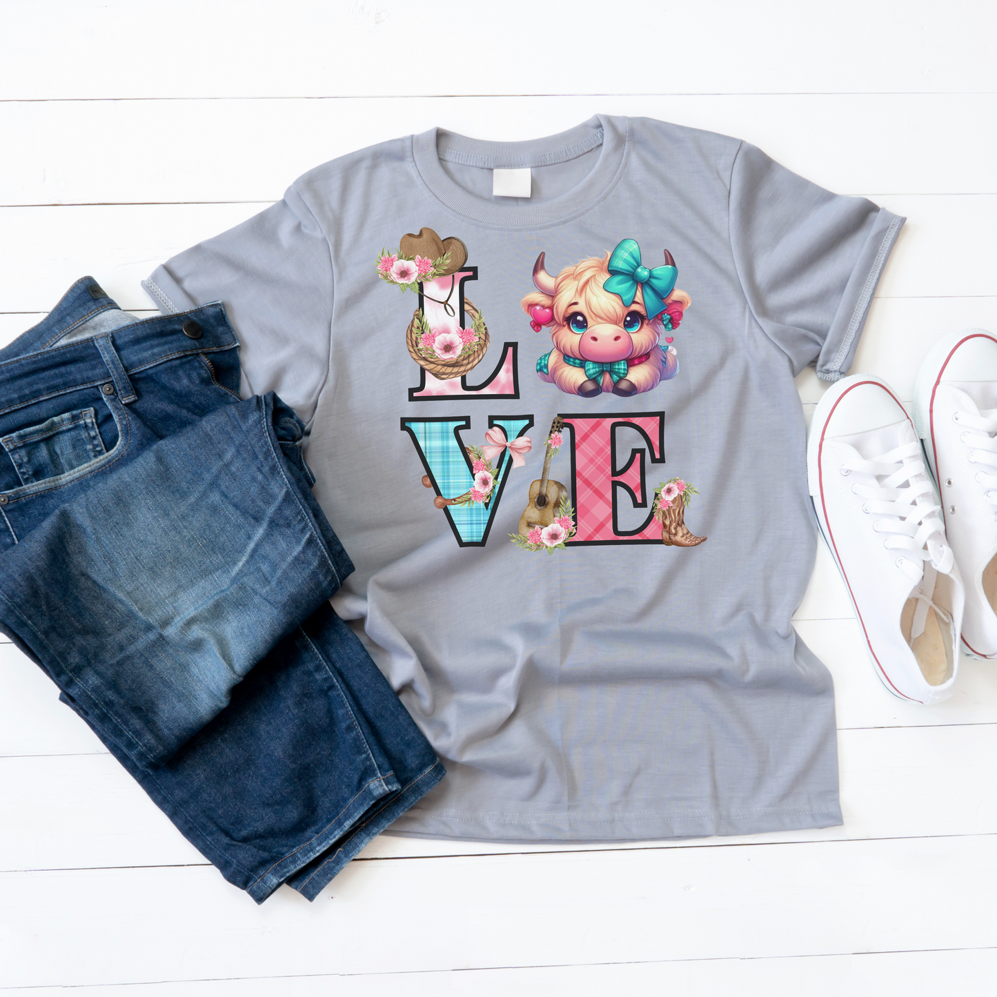 Highland Cow Valentine Shirt, Trendy Cute Farmhouse Valentine Tee, Cows Hearts & Bows, Casual Wear, Unique Gift Idea, Unisex Softstyle Tee