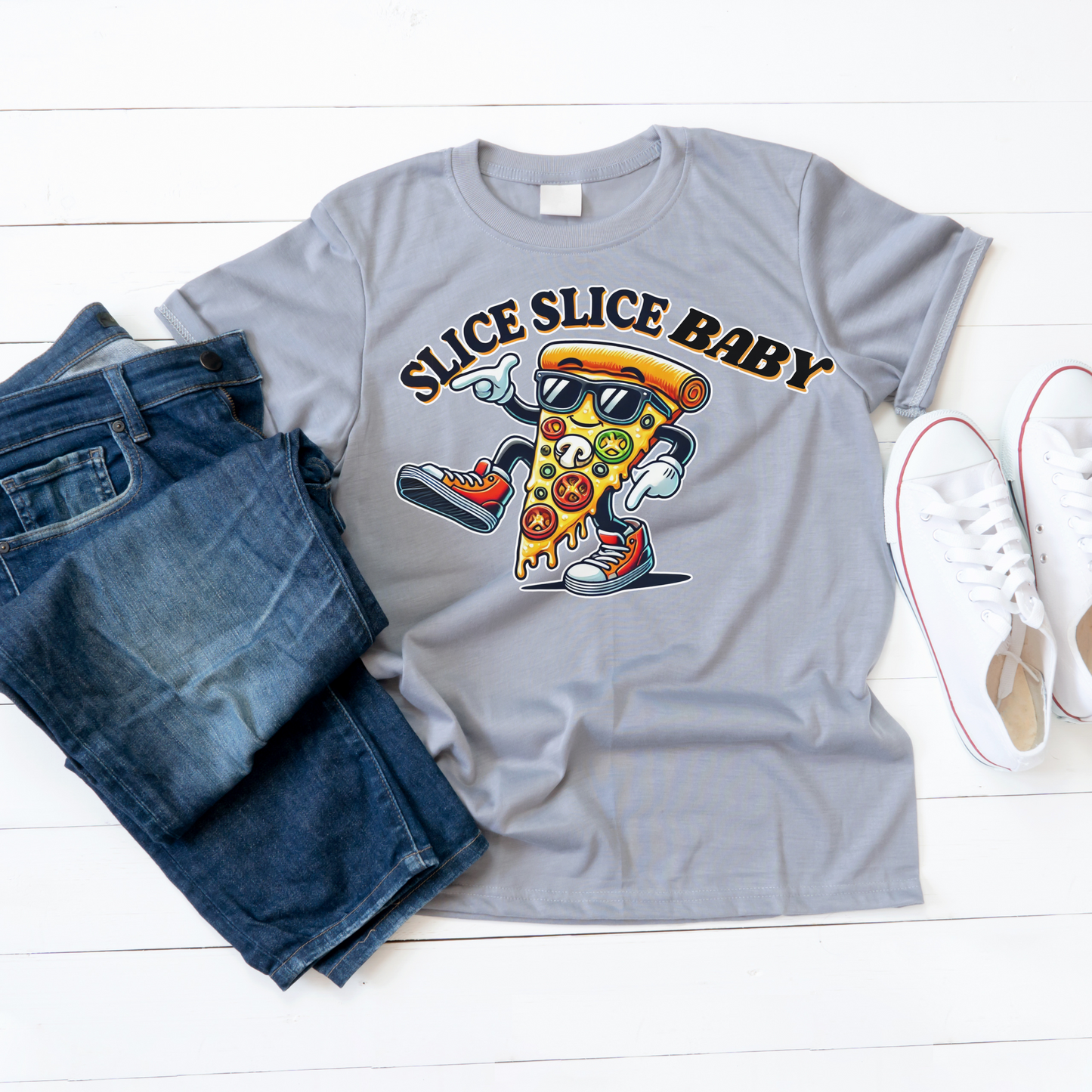 Slice Slice Baby Pizza T-Shirt, Funny Pizza Lover Tee, Foodie Gift, Cool Graphic Tee Casual Wear, Unique Gift Idea, Unisex Softstyle Tee