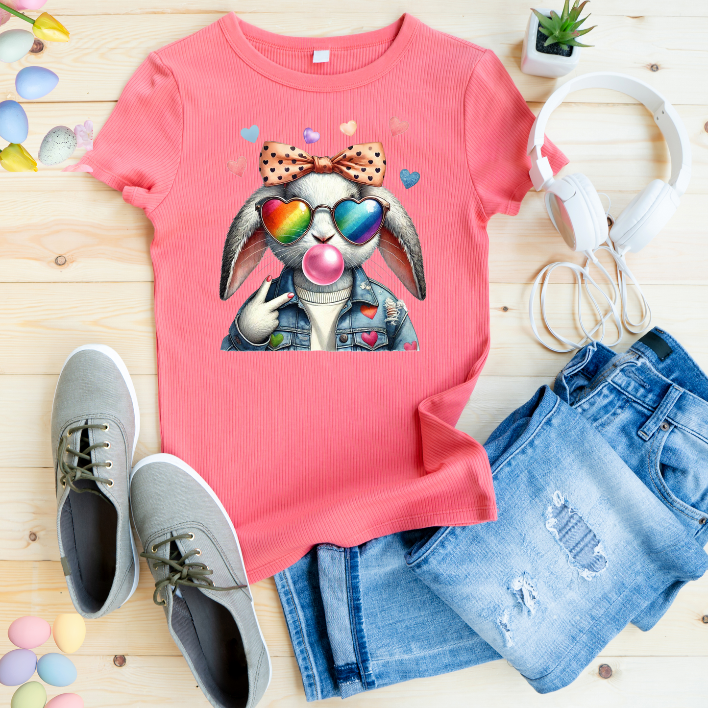 Bubble Gum Bunny Love Graphic Tee, Cute Aesthetic Bunny Rabbit Shirt, Pastel Animal Lover Gift,  Unisex Trendy Bunny Shirt Casual Wear