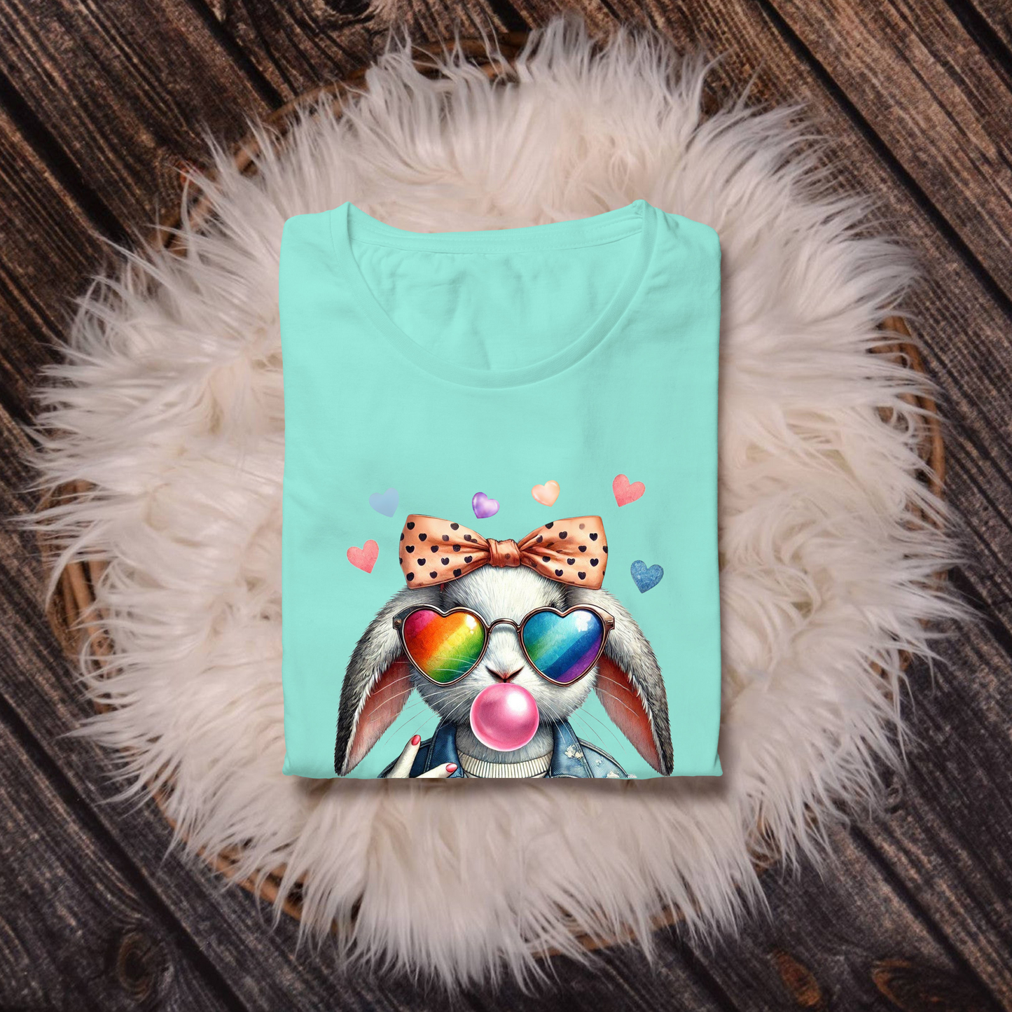 Bubble Gum Bunny Love Graphic Tee, Cute Aesthetic Bunny Rabbit Shirt, Pastel Animal Lover Gift,  Unisex Trendy Bunny Shirt Casual Wear