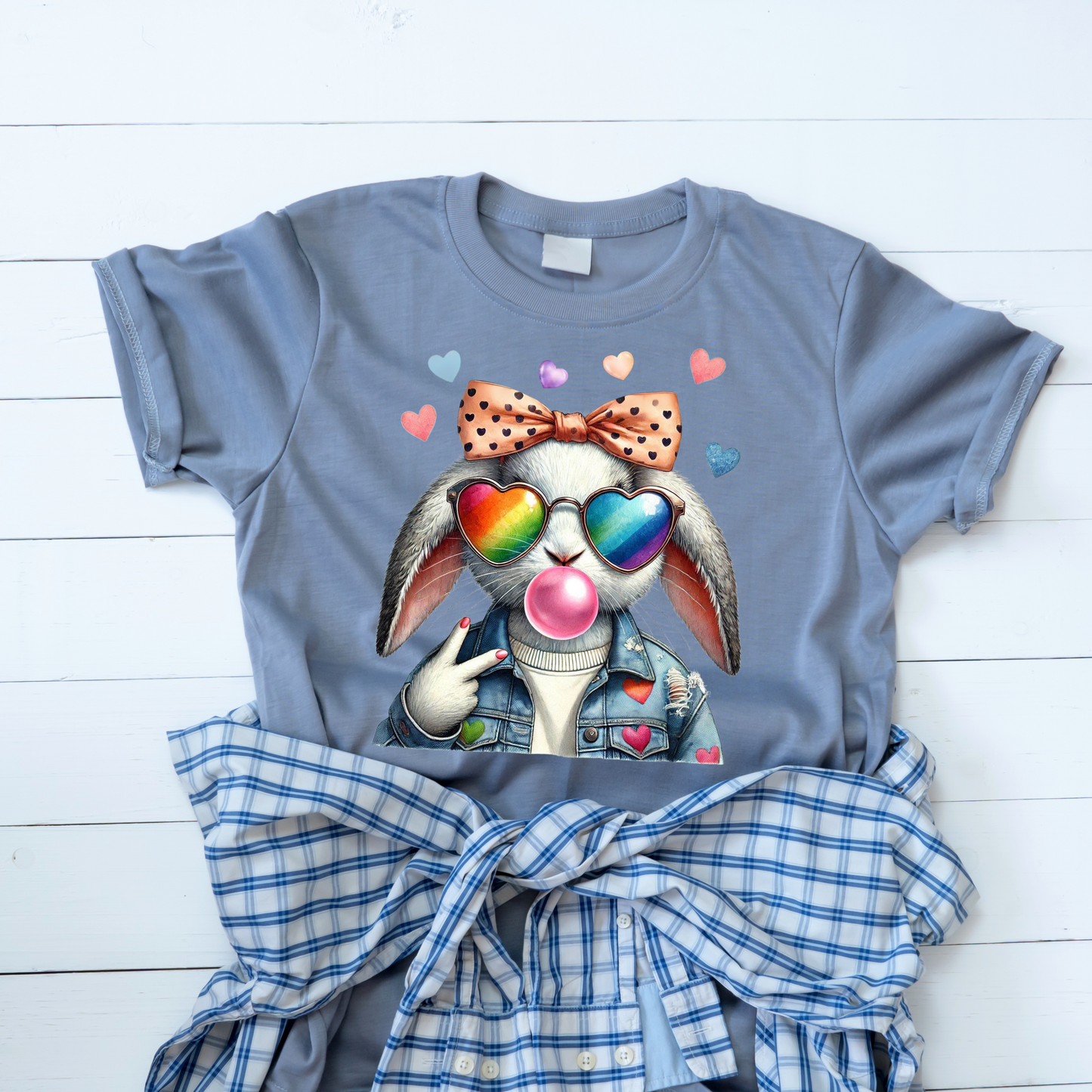 Bubble Gum Bunny Love Graphic Tee, Cute Aesthetic Bunny Rabbit Shirt, Pastel Animal Lover Gift,  Unisex Trendy Bunny Shirt Casual Wear