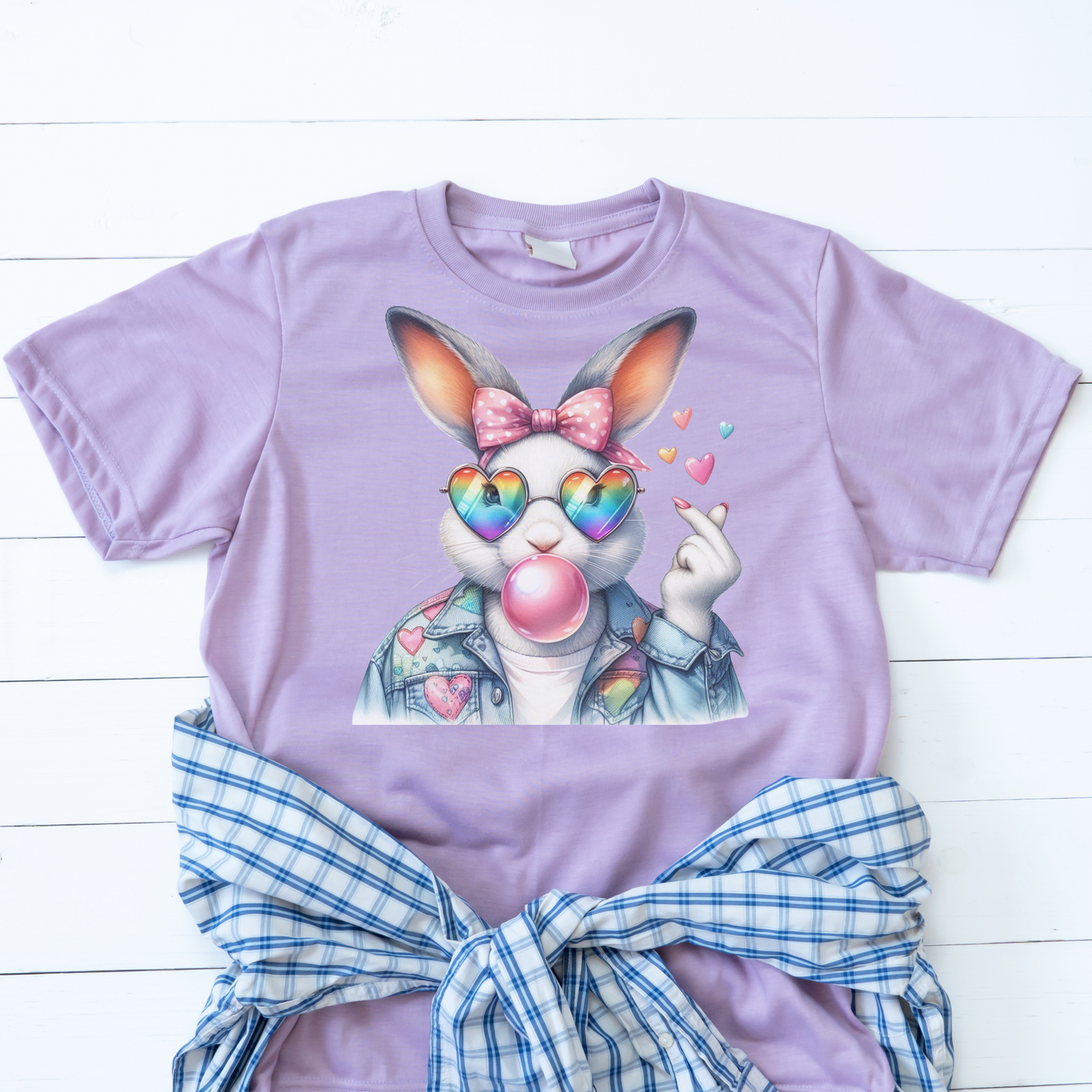 Bubble Gum Bunny Love Graphic Tee, Cute Aesthetic Bunny Rabbit Shirt, Pastel Animal Lover Gift,  Unisex Trendy Bunny Shirt Casual Wear