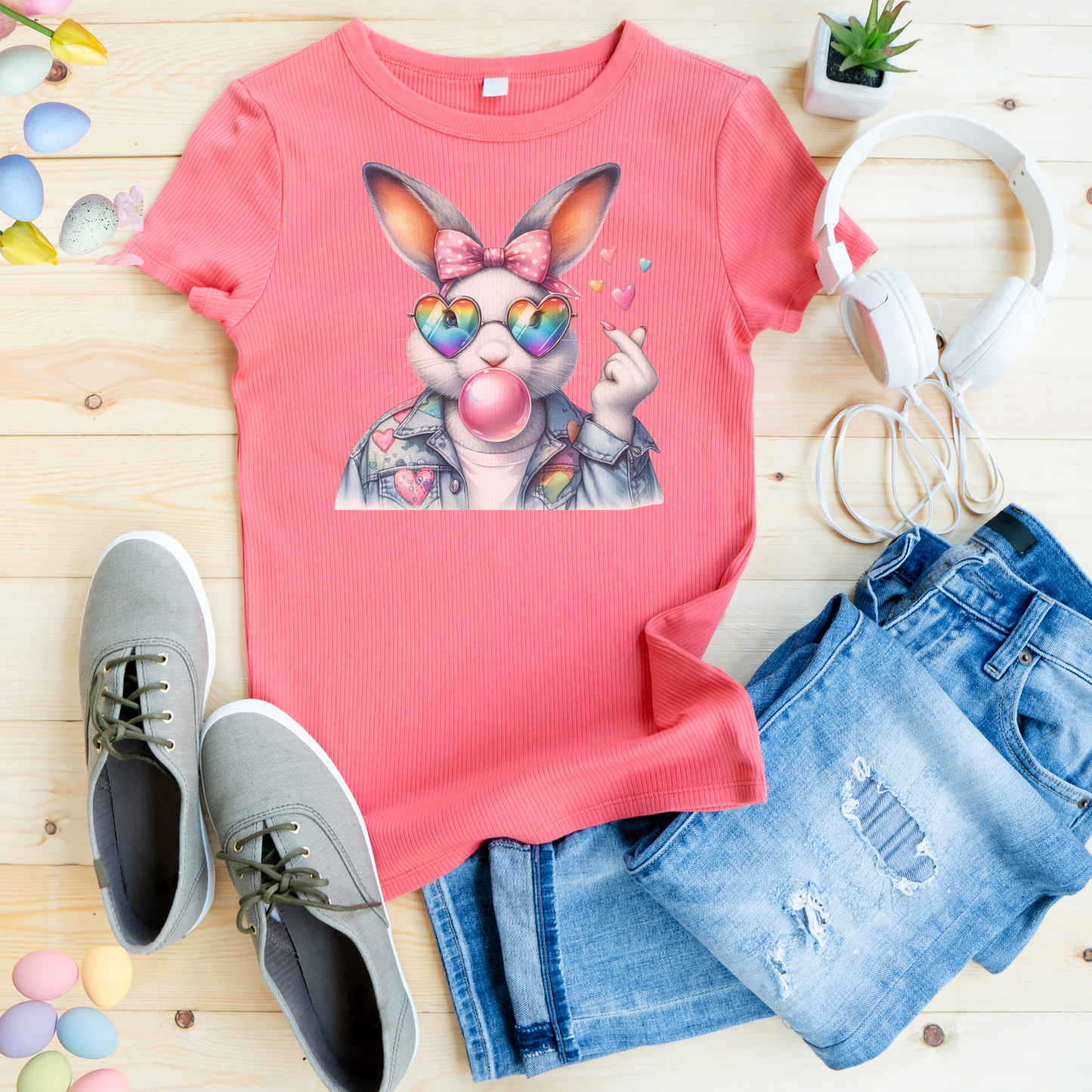 Bubble Gum Bunny Love Graphic Tee, Cute Aesthetic Bunny Rabbit Shirt, Pastel Animal Lover Gift,  Unisex Trendy Bunny Shirt Casual Wear