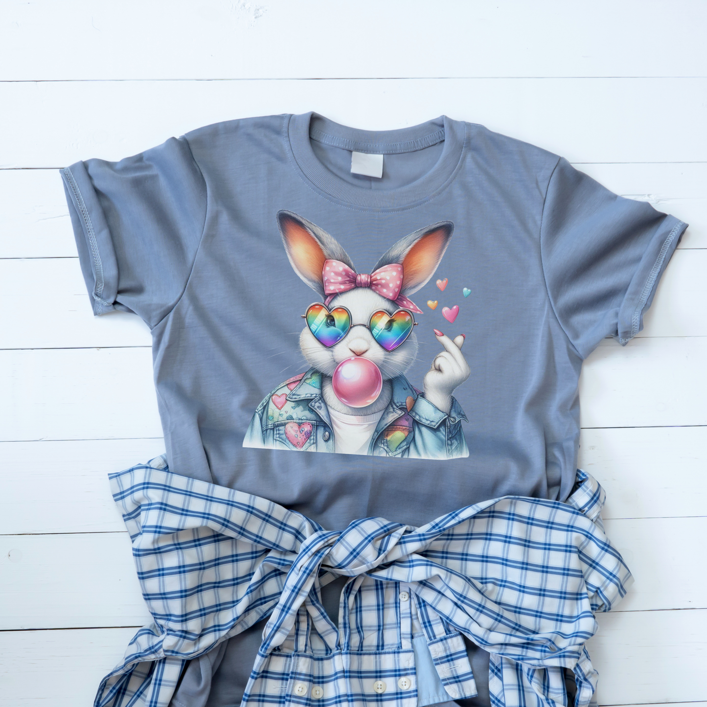 Bubble Gum Bunny Love Graphic Tee, Cute Aesthetic Bunny Rabbit Shirt, Pastel Animal Lover Gift,  Unisex Trendy Bunny Shirt Casual Wear