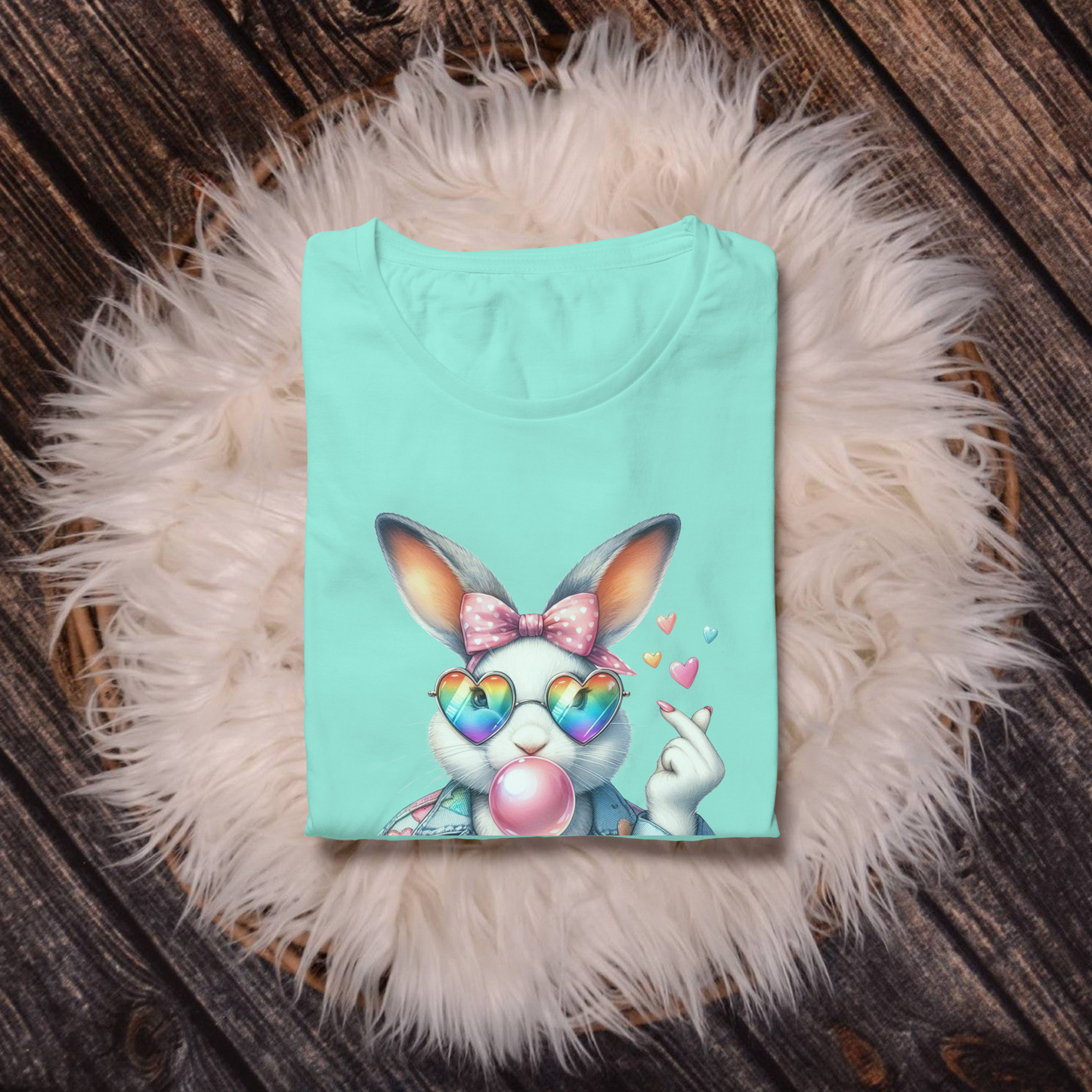 Bubble Gum Bunny Love Graphic Tee, Cute Aesthetic Bunny Rabbit Shirt, Pastel Animal Lover Gift,  Unisex Trendy Bunny Shirt Casual Wear