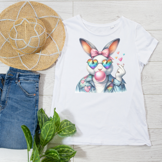 Bubble Gum Bunny Love Graphic Tee, Cute Aesthetic Bunny Rabbit Shirt, Pastel Animal Lover Gift,  Unisex Trendy Bunny Shirt Casual Wear