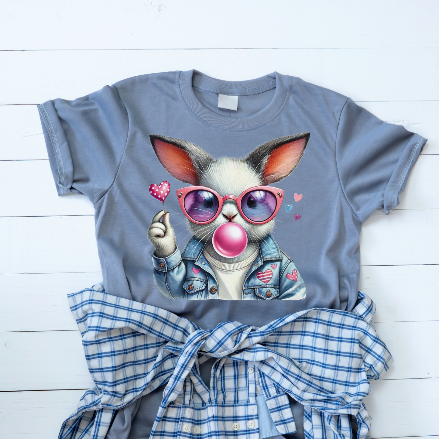 Bubble Gum Bunny Love Graphic Tee, Cute Aesthetic Bunny Rabbit Shirt, Pastel Animal Lover Gift,  Unisex Trendy Bunny Shirt Casual Wear